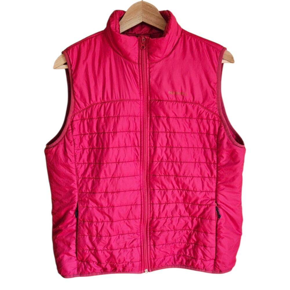 Merrell Vest Womens Large Pink Quilted Puffer Full Zip Pockets Sleeveless